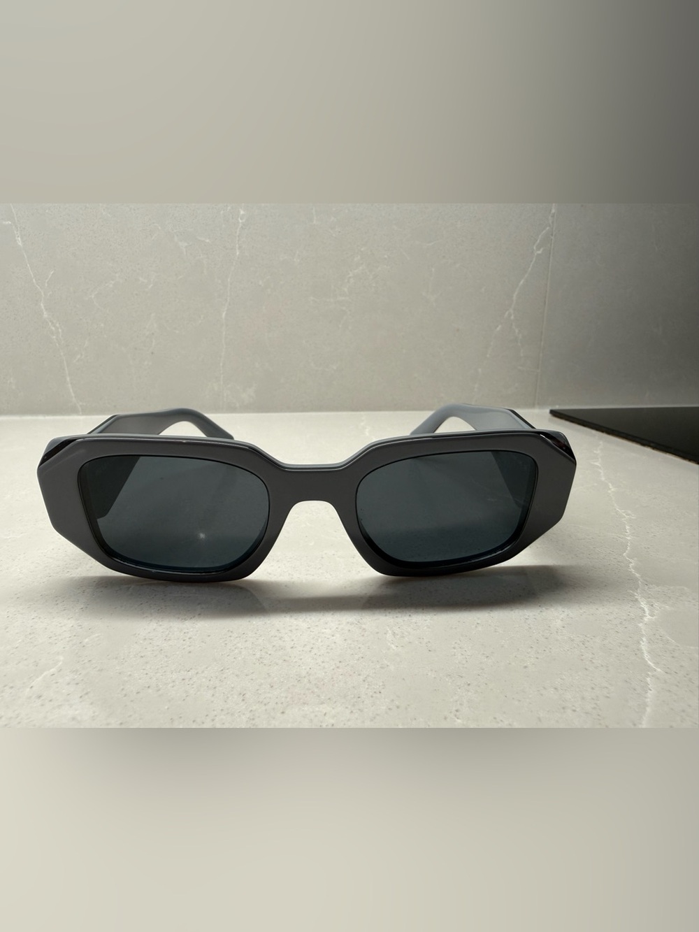 Prada Matte Gray Geometric Sunglasses with Black Lenses - Picture 14 of 14